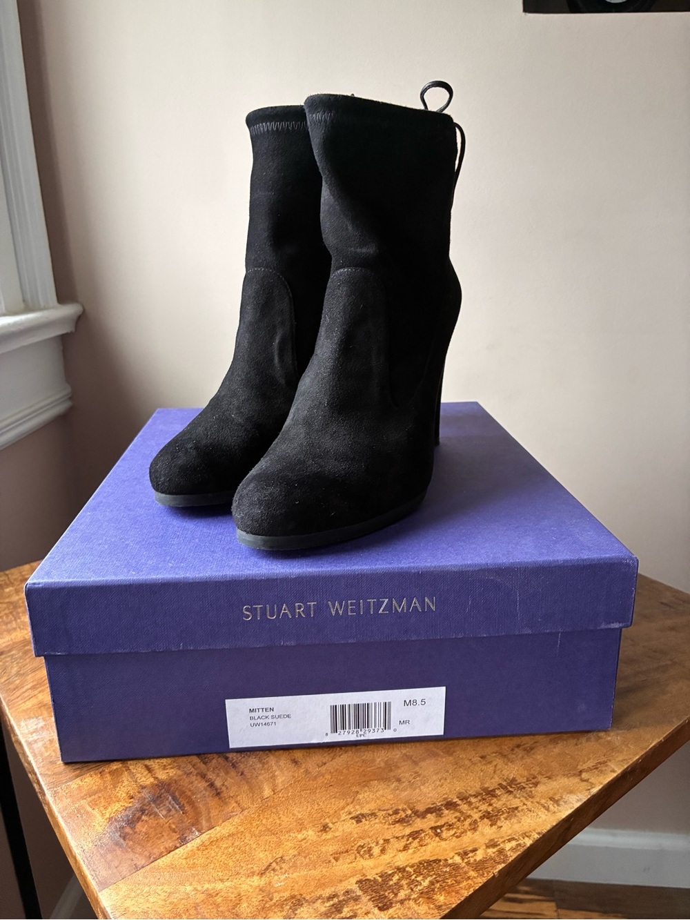 Stuart Weitzman Black Suede Wedge Booties